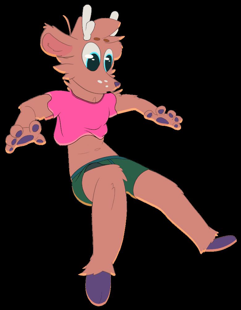 2D animaton of pivot gracefully falling while looking down